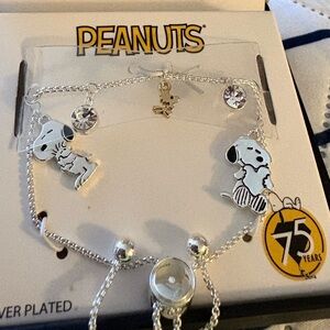 Peanuts 75th Anniversary Snoopy and Woodstock Silver Plated Lariat Bracelet